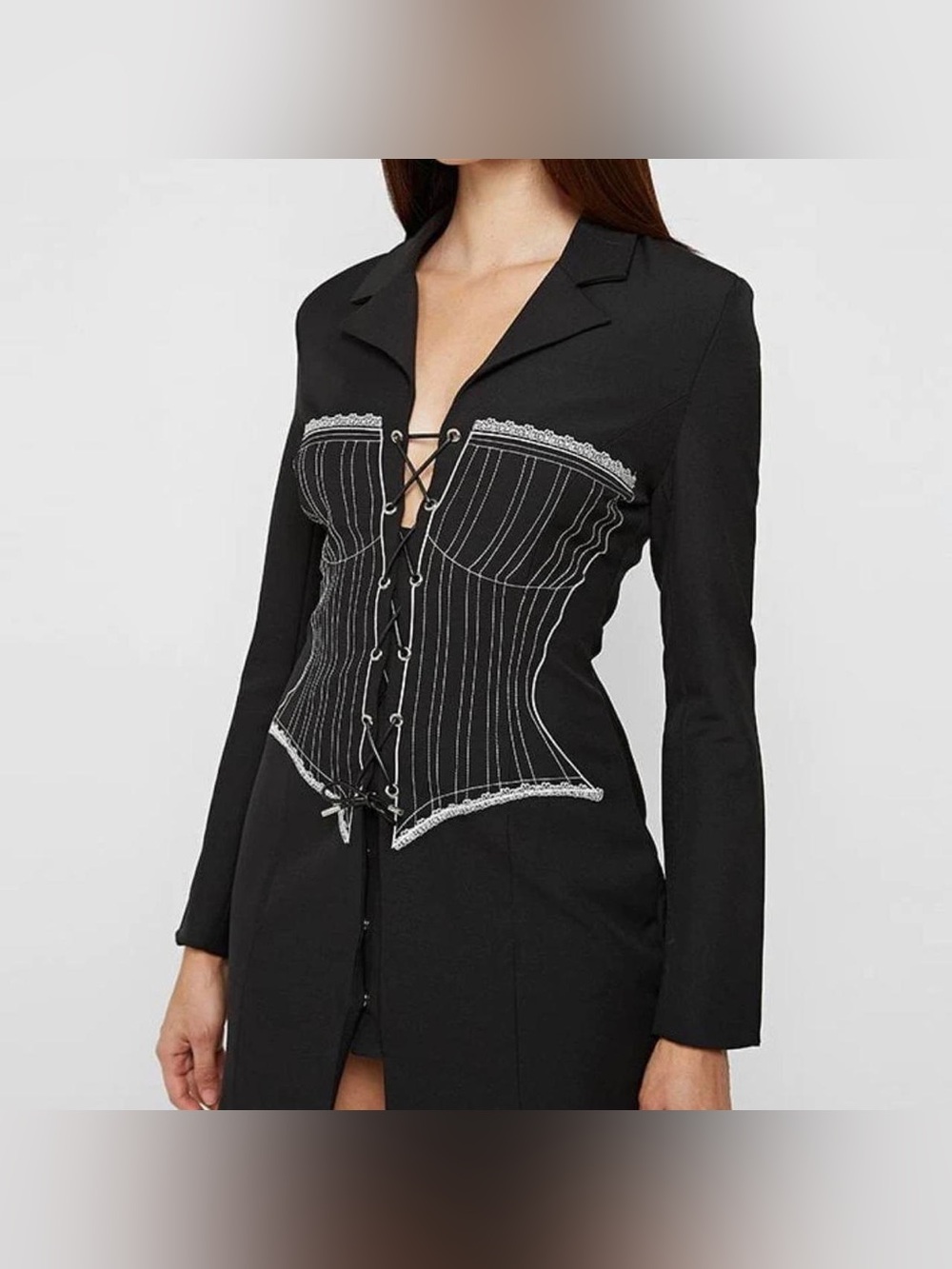 Manière De Voir Embroidered Corset Blazer Dress